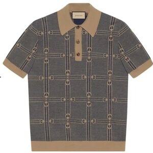 Gucci Horsebit Jacquard Knit Polo Shirt